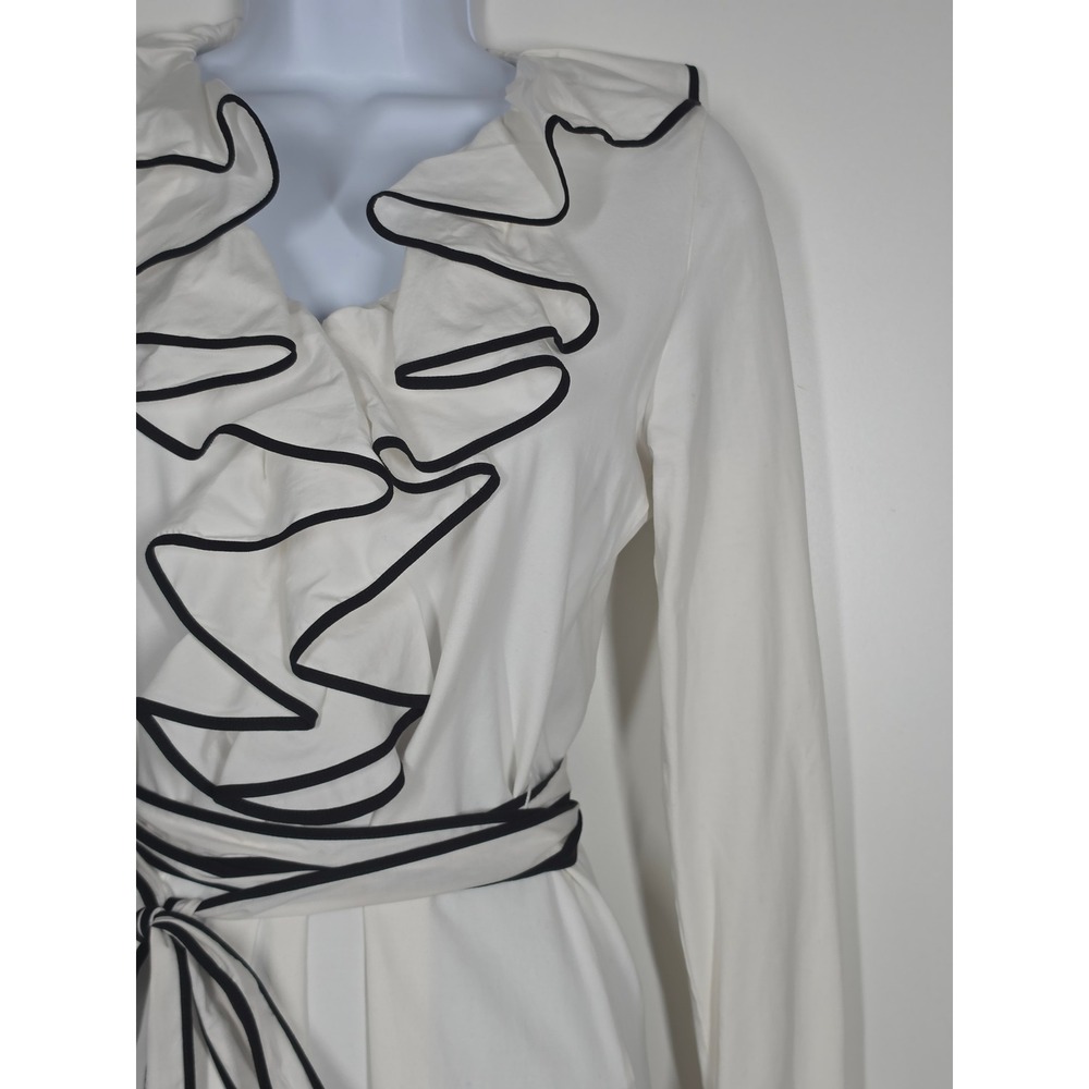 Anne Fontaine White Ruffle Wrap Tunic Blouse Dress Womens S/40 Coquette Piping - Picture 7 of 10